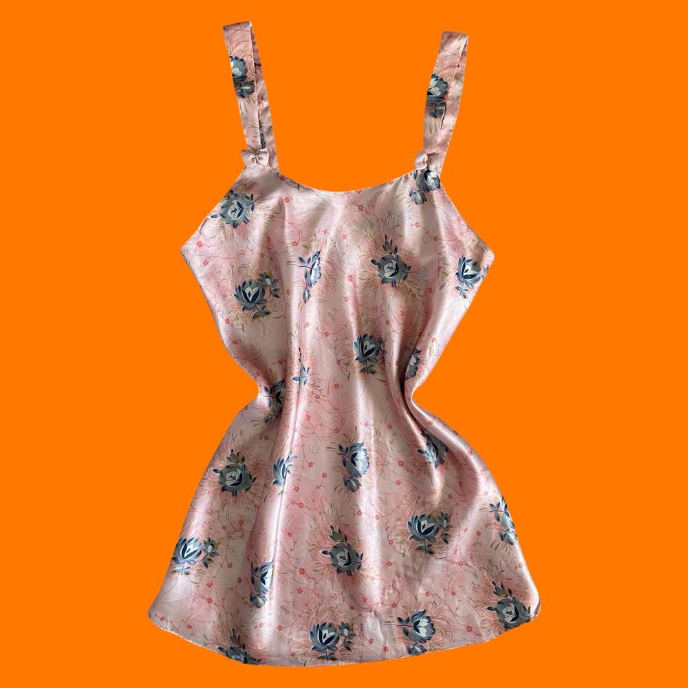 90's 00's vintage pink satin floral lingerie y2k mini slip dress MEDIUM